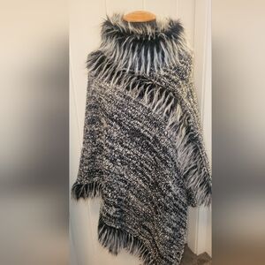 Papillon Black and White Furry Poncho